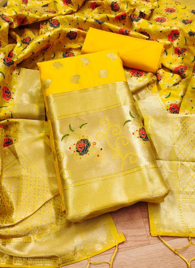 Banarasi Silk Yellow Traditional Wear Weaving Dress Material